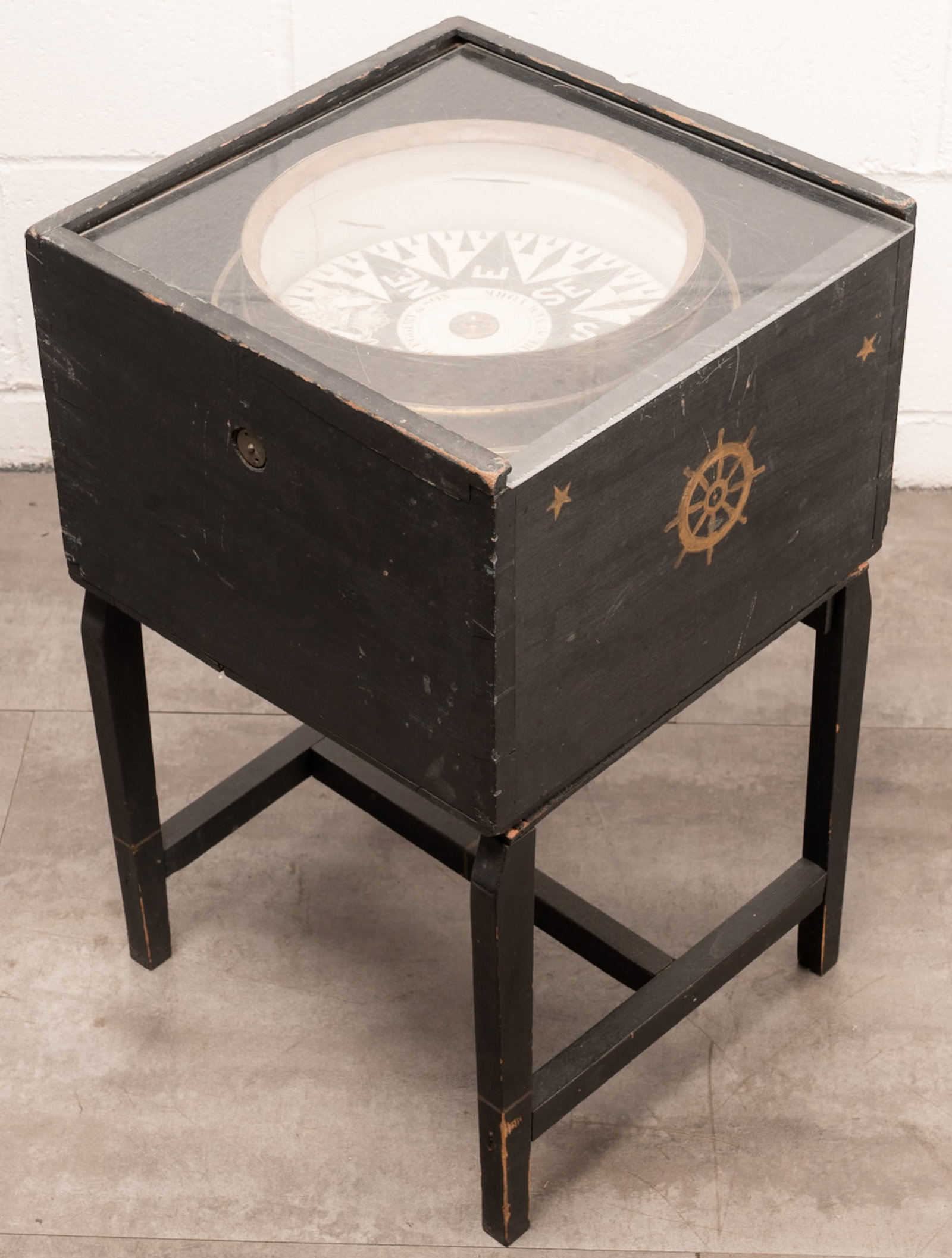 19th c. Eggert & Son New York Golden Age of Sail American Marine Ship Compass: Rare Mid to Late 19Th Eggert & Son New York Golden Age of Sail American Marine Ships Compass Featuring a Finely Executed Dry Card Compass Displaying an Eight Point Directional Star with Intricate
