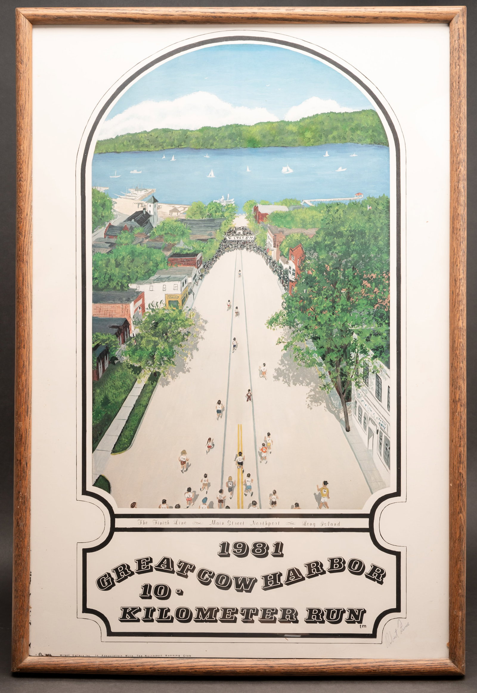 1981 Great Cow Harbor 10 Kilometer Run Northport Long Island Original Hand Signed Poster: 1981 Great Cow Harbor 10 Kilometer Run Northport Long Island Original Commemorative Poster Hand Autographed in Blue Pen to Lower Right " Robert Leine / Feine? " Executed during the Golden Era of the
