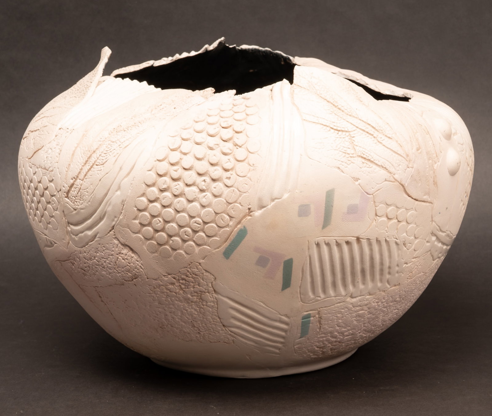 Gail Markiewicz ( American US b.1954- ) "Floating Vessel" Monumental Ceramic Art Bowl w/ Memphis (1 of 11)