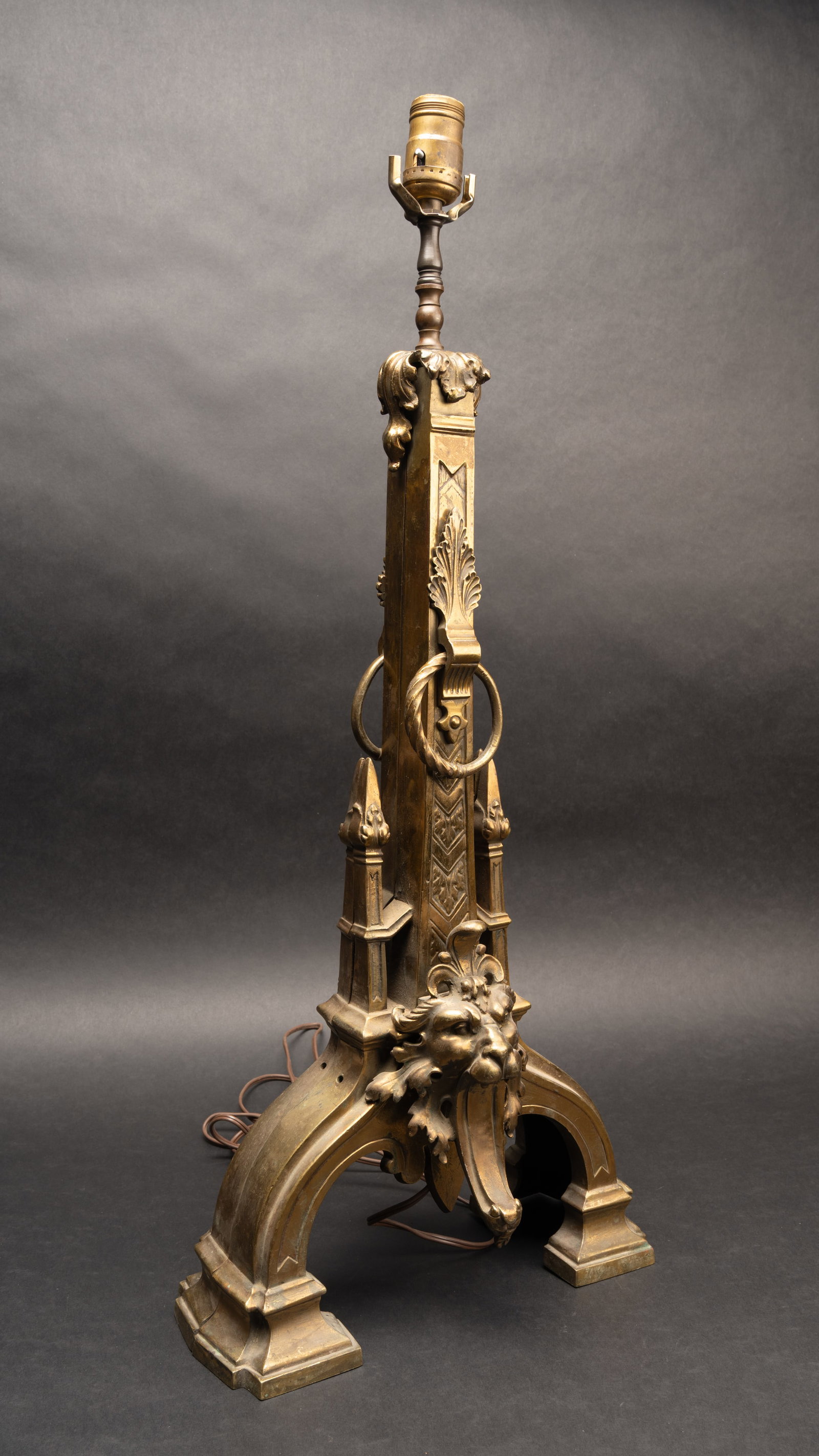 19th c. Napoleon III French Monumental Gilt Bronze Obelisk Chenet Lamp (1 of 8)