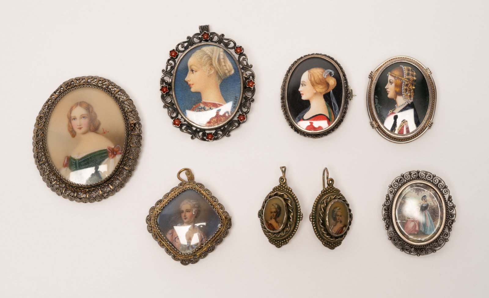 European Portrait Brooch Pendants Earring Collection Sterling 800 Silver Red Coral etc (1 of 15)