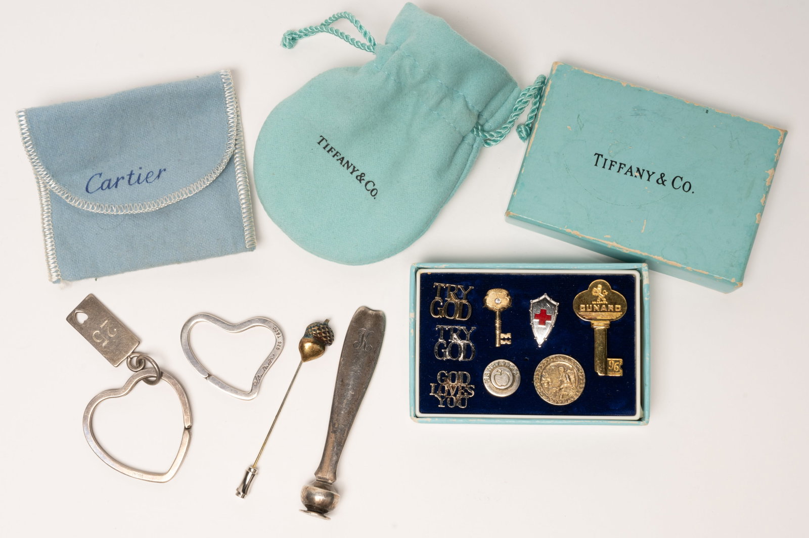 Cartier and Tiffany & Co Sterling Silver Jewelry Collection Keychain Pin Diamond etc (1 of 8)