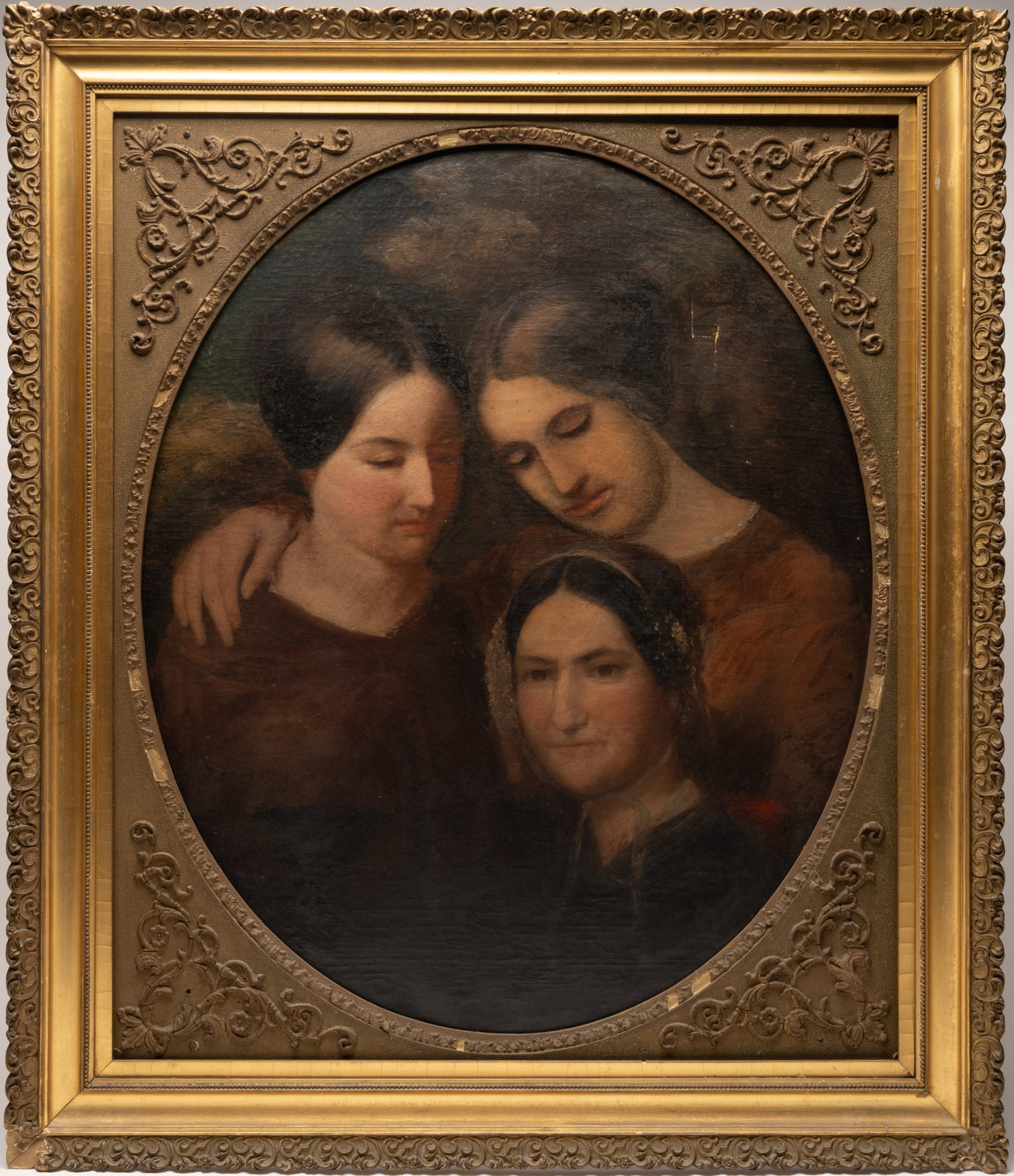 19th C American School "Portrait of Three Nichols Sisters" Historic Family Portrait Oil on Canvas (1 of 8)