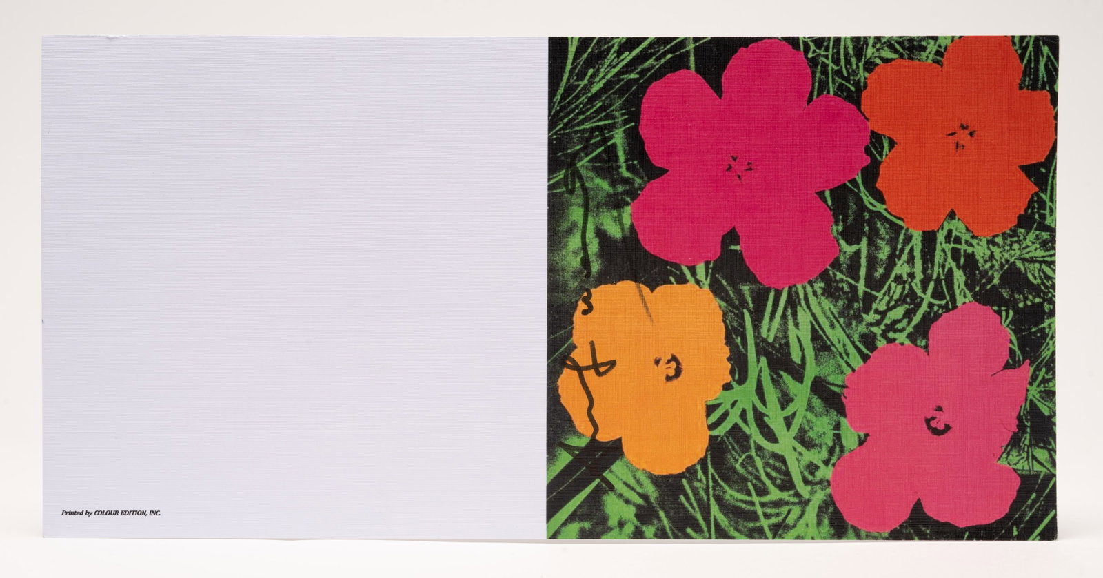Andy Warhol ( American NY 1928 -1987) " Flowers" Castelli Graphics Exhibition Invitation, 1981: Andy Warhol (America New York City 1928 ? 1987 ) " Flowers " Leo Castelli Gallery / Castelli Graphics Exhibition Invitation 1981 Offset Color Lithograph Folding Exhibition Invitation Printed by