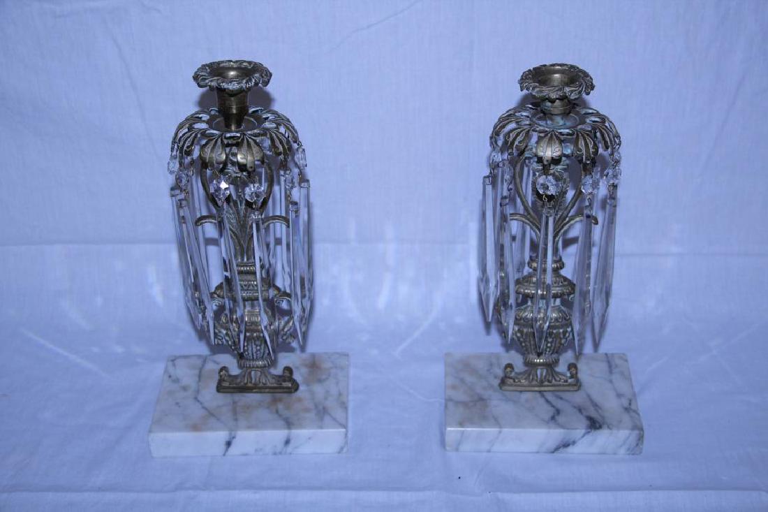 Pair of Victorian brass candlesticks with prisms and (1 of 14)
