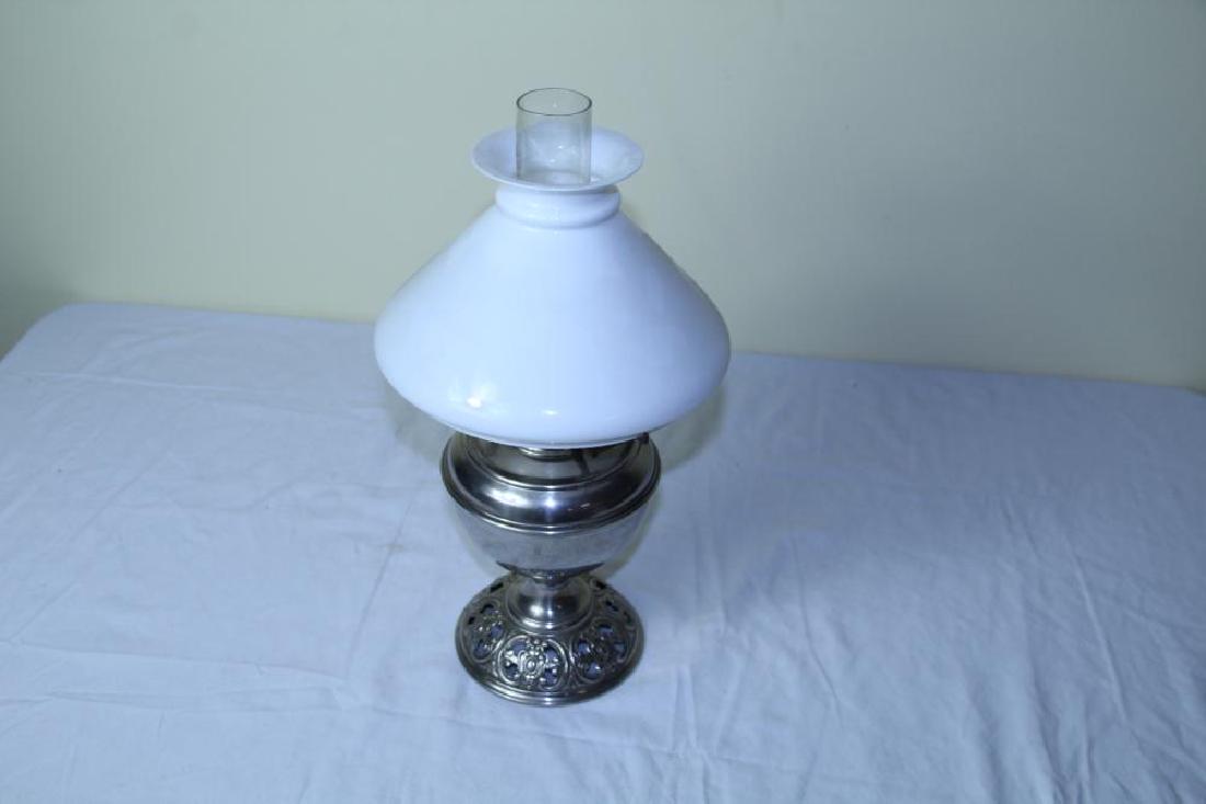 Fancy white metal base Victorian era oil lamp with (1 of 11)