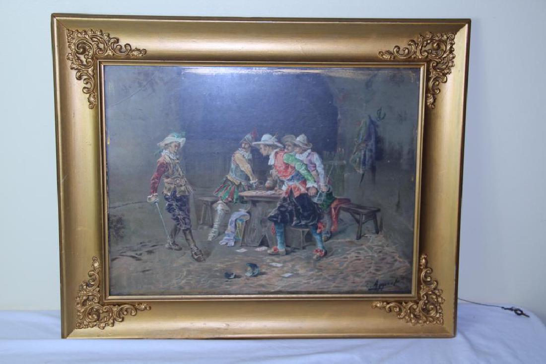 Beautiful large French print: This print shows gentlemen playing cards and one apparently gets caught cheating. The overall size 25 ½ " x 20 ½ " and appears to be in great shape with no damage or repairs. See all photos. Thank y
