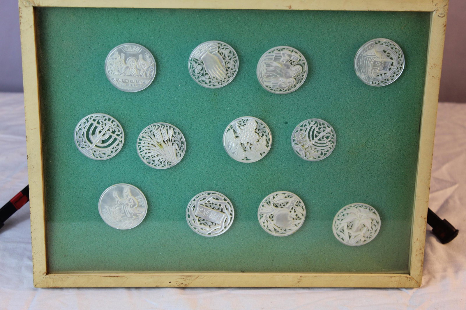 Hand carved MOP religious theme Hanukkah cut in (1 of 6)