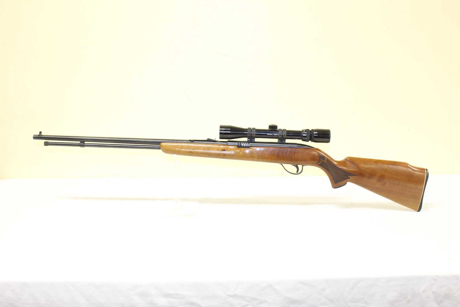 Sport King special Rifle with scope: This nice rifle has a serial number of R2043. Model special. Caliber is 22. Barrel measures 22in L overall. Includes Bushnell scope 3X-9X, 32 Waterproof 74-1393-0 AB. This is in great overall conditio