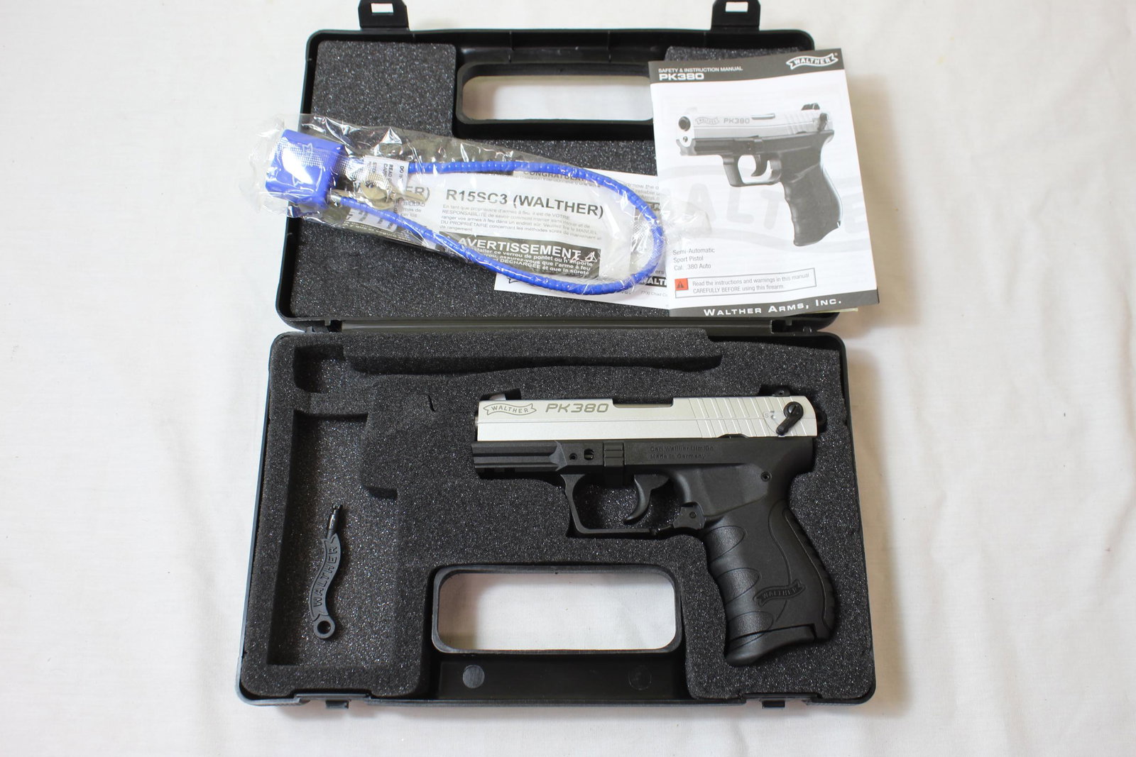 Walther Arms PK380 Pistol: This gun has a serial number of WB137615. Caliber 380 auto. Model is PK380. Brand new in hard shell padded case and includes all original booklets as well as gun lock. See all photos, show exactly wha