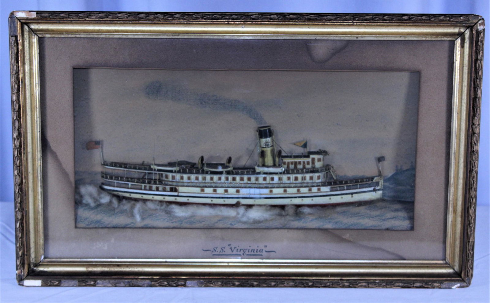 Early Ship Model of the SS Virginia: This ship model comes from the estate of a former sea captain who acquired many one of a kind nautical items. This piece is titled "SS Virginia" right along the bottom and features a wonderful early b