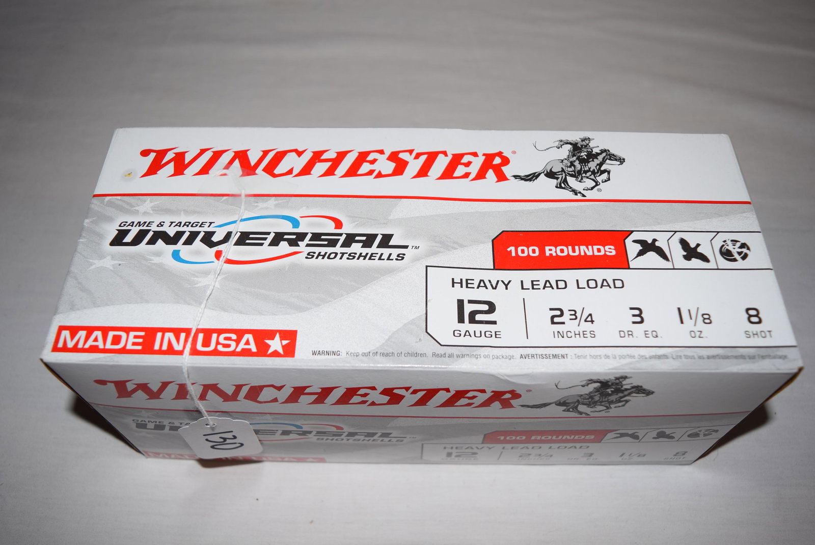 Winchester 12 GA Shotgun Shells 100 Rounds: Winchester 12 gauge, game and target universal shotshells, 2 3/4 inches, 3 DR. EQ., 1 1/8 oz, 8 shot, heavy lead load. 100 rounds in box. New in box. As always please see all photos for more detail an