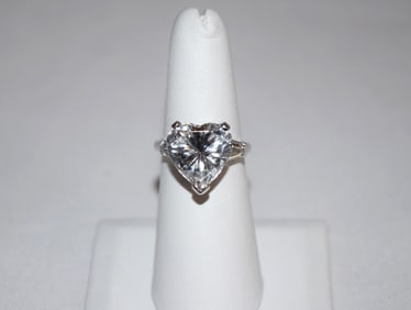 14K White Gold Large Heart Stone Ring