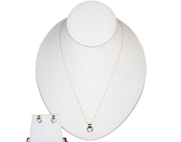 Matching 10K Two Toned Circle Pendant Necklace and Earrings