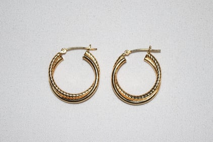 Pair of 14K Yellow Gold Double Hoop Earrings