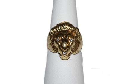 14K Yellow Gold Lions Head Ring