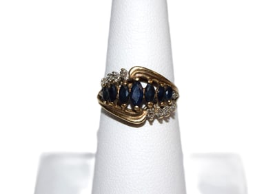 10K Yellow Gold Marquise Sapphire Ladies Ring