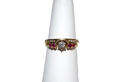 14K Yellow Gold Diamond and Ruby Ladies Ring