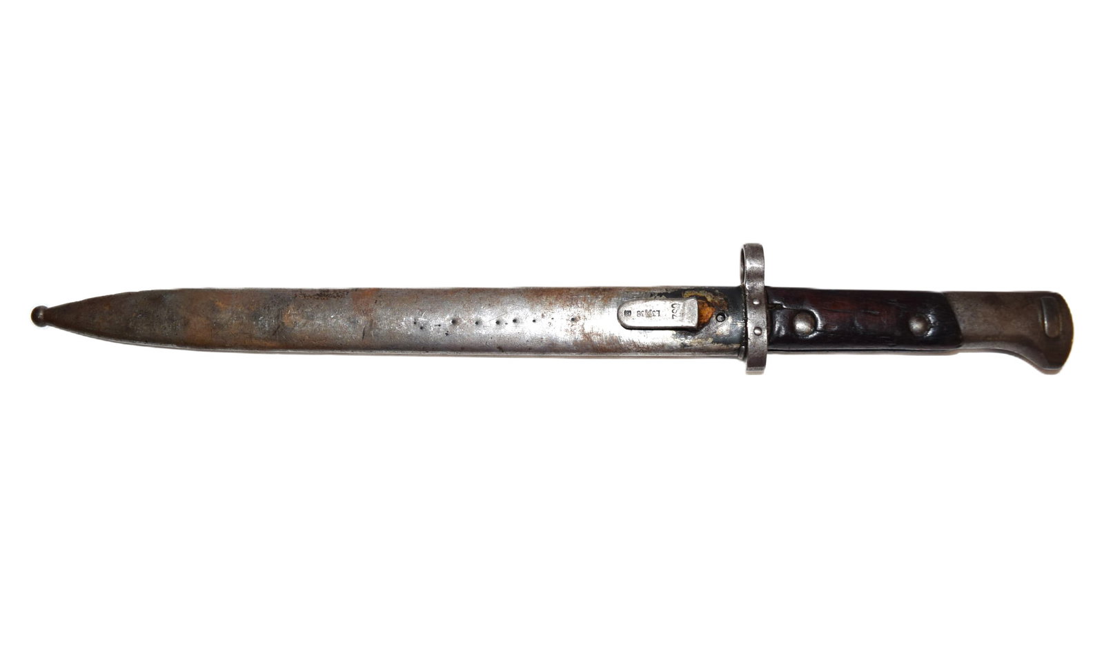 CSZ Czechoslovakia WWI Bayonet & Scabbard: CSZ Czechoslovakia WWI Bayonet & Scabbard measures 17.5 inches overall with scabbard X 11.75 inch blade. Matching markings on both scabbard and bayonet read "CSZ M" and "E3 38" with makers mark set in