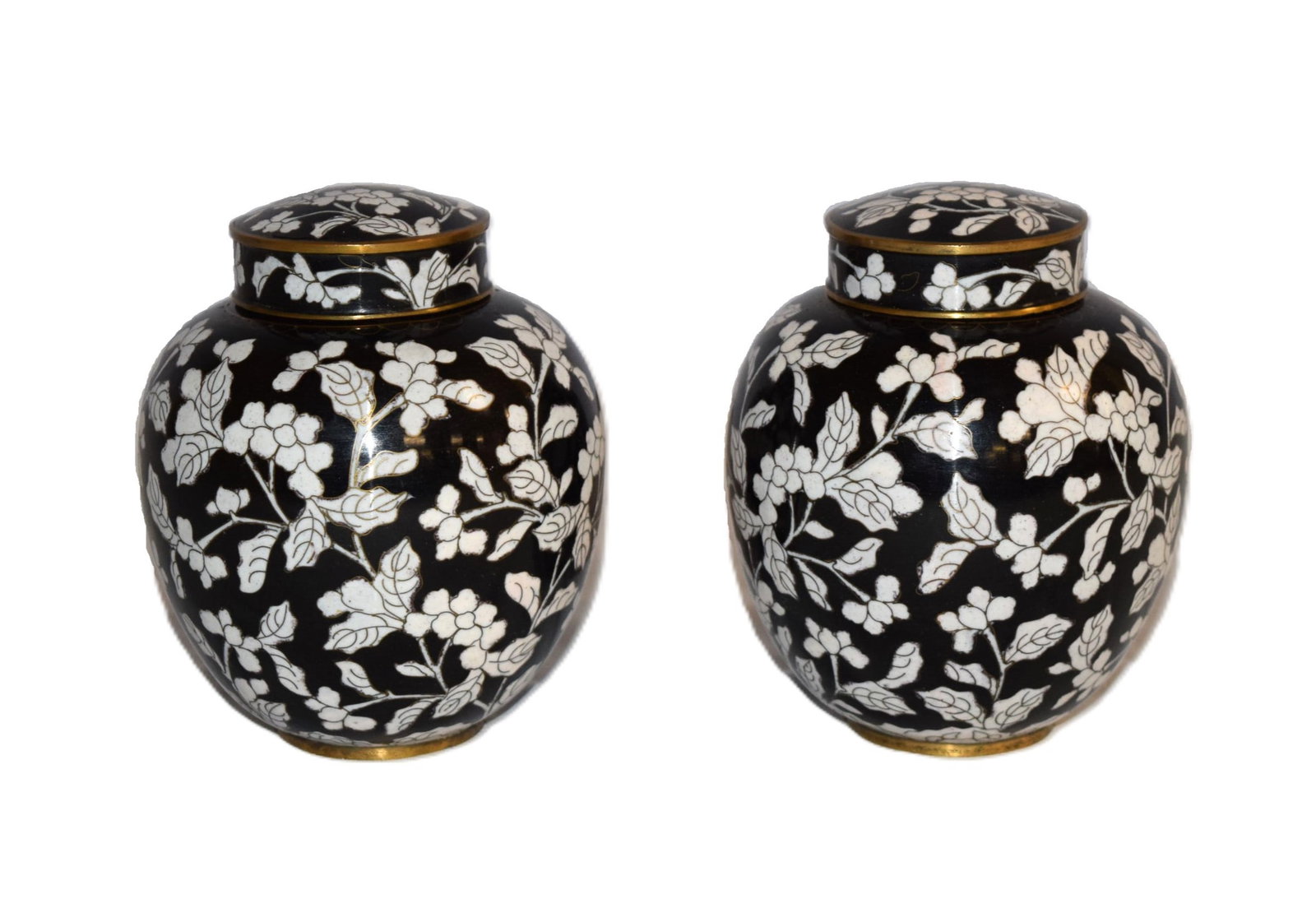 Pair of Black and White Floral Cloisonne Ginger Jars (1 of 11)