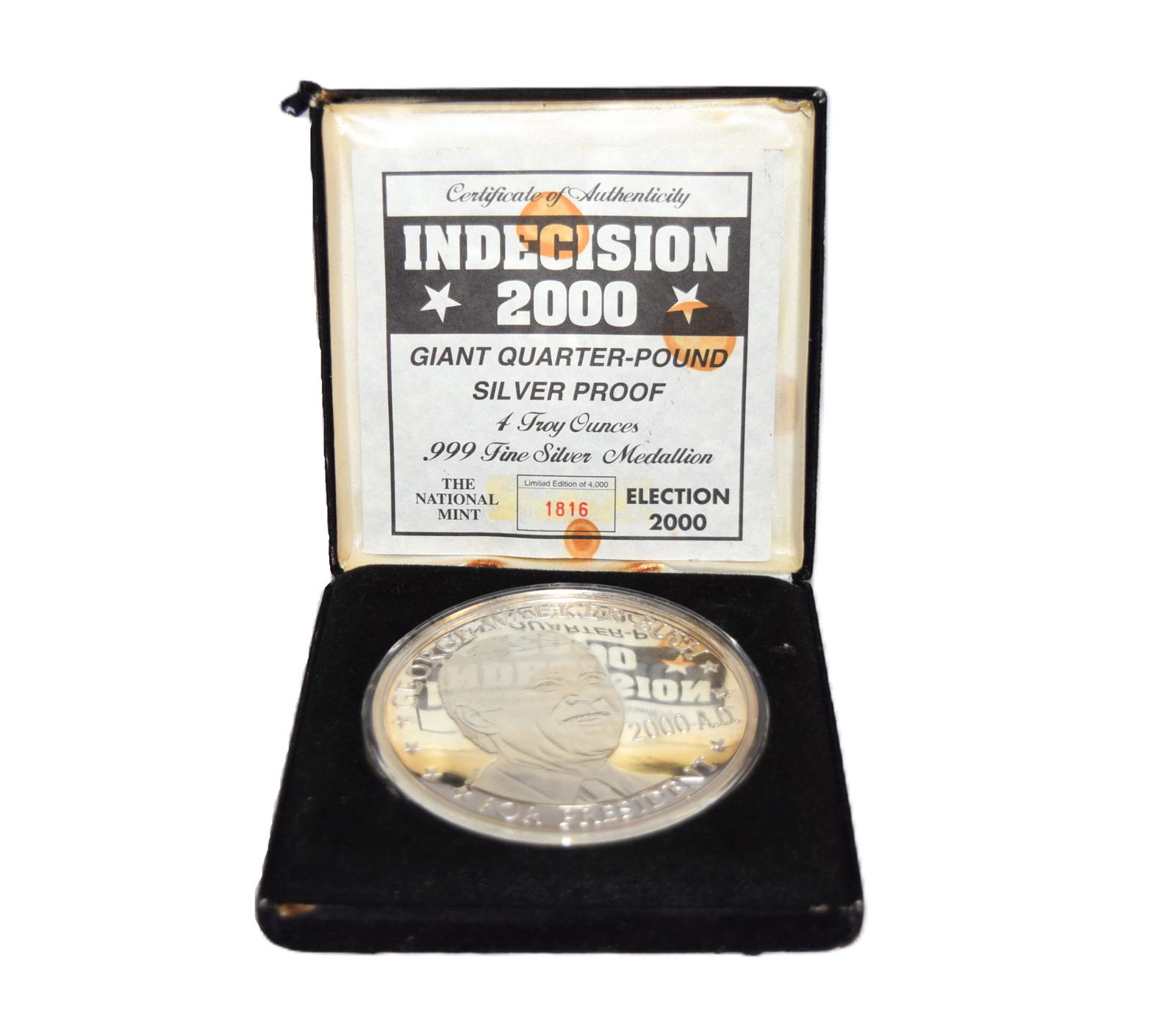Election 2000 George W. Bush/Albert Gore Jr. Limited Edition Giant .999 Silver Medallion (1 of 9)