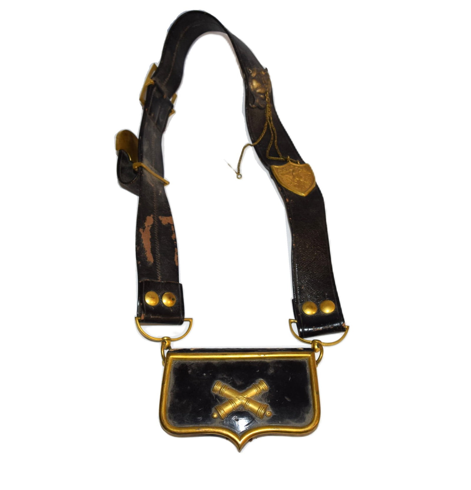 19th Century Military Artillery Officers Cartridge Box: 19th Century Military Artillery Officers Cartridge Box made by Horstmann Bro's & Allien "Importers & Dealers In Military & Fancy Goods". Black Leather Case and Straps. Gilded Crossed Cannons featured 