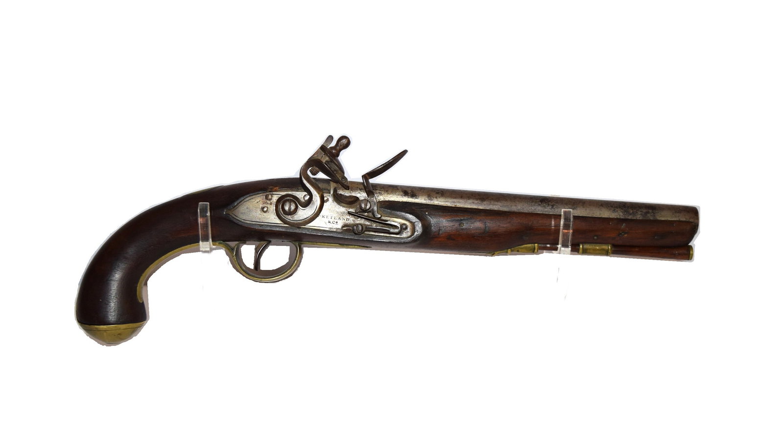 Antique W. Ketland Flintlock Pistol: Antique W. Ketland Flintlock Pistol. Barrel Length: 9.25 Inches. Lock plate is marked by maker "W.KETLAND. & Co" which a letter written by "The Parker Gallery" of London England, dated March 3rd 1964,