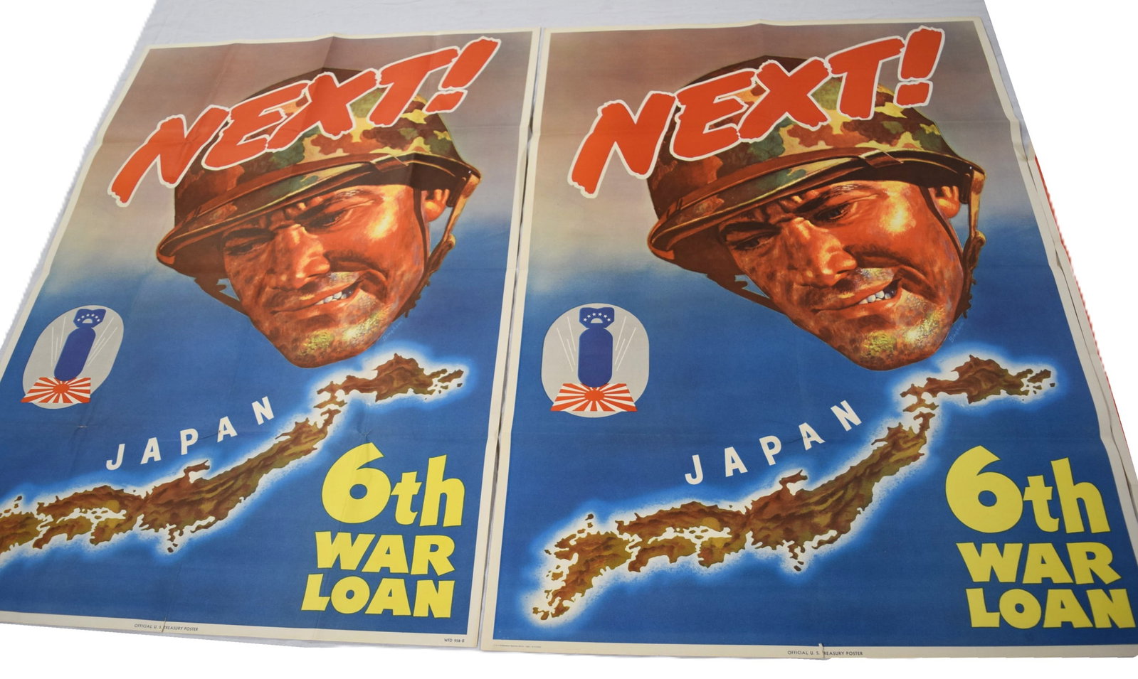 Lot of War Propaganda Loan/Bonds Posters Dated 1943-1945: Lot of War Propaganda Loans/Bonds Posters Dated 1943-1945 includes five posters in all measuring in size from 18.5 inches X 25.75 inches to 28.5 inches X 40 inches overall. Posters include 6th War Loa