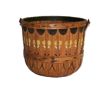 Early 1900s Splint Paint Decorated Apple Gathering Basket