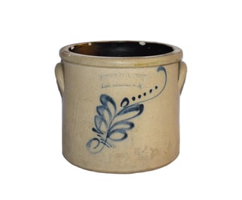 Vintage Cobalt Blue Decorated Double Earred Stoneware Crock