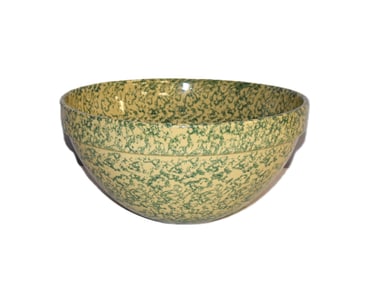 Vintage Roseville Large Pottery Green White Spongeware Bowl
