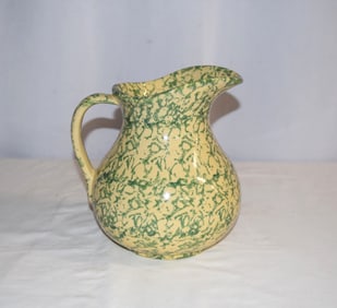Vintage Robinson Ransbottom Roseville Green Spongeware Pitcher