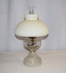 Vintage Plume & Atwood Clear Glass Kerosene Oil Lamp, Milk Glass Shade