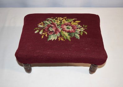 Vintage Floral Needlepoint Footstool