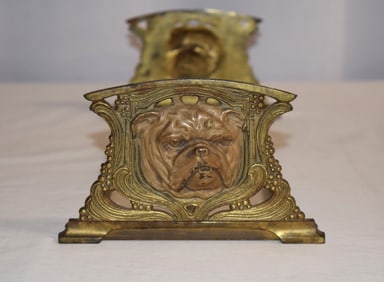 Antique Art Nouveau Adjustable Brass Bulldog Bookends