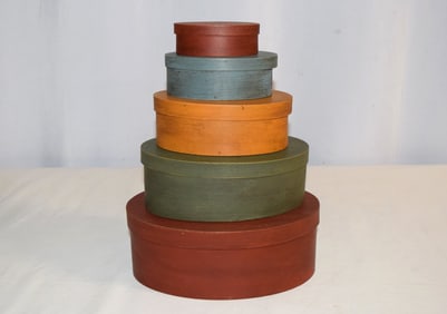 Set of Five Graduated Painted Bentwood Shaker Boxes