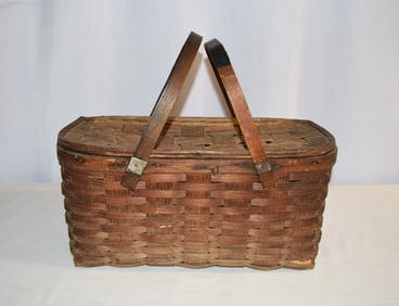 Vintage Woven Hinged Lid Picnic Basket