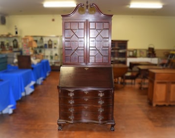 Antique 20th Century Mahogany Slant Front Serpentine Ball and Claw Secretary