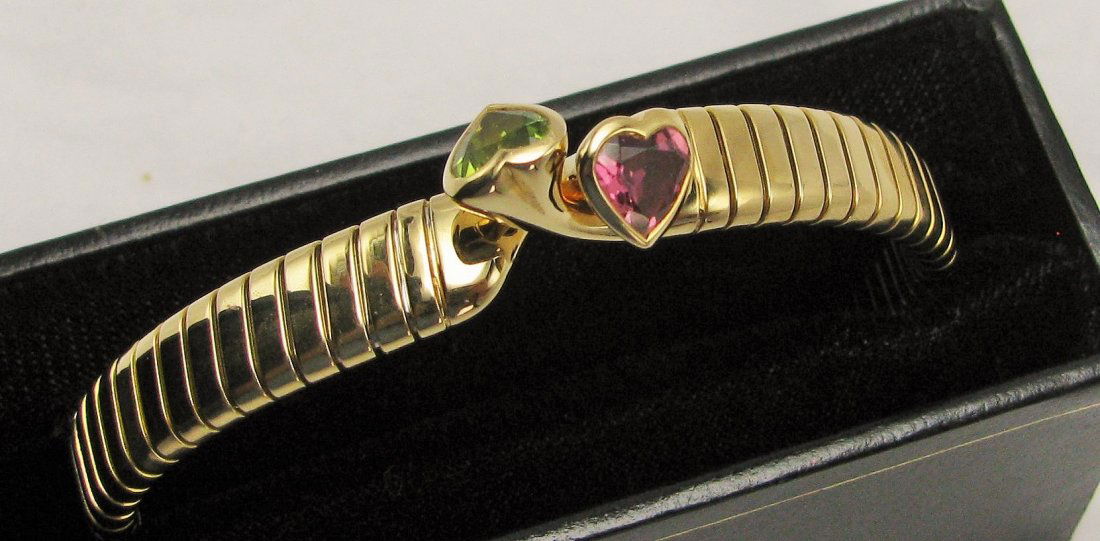 BVLGARI 18k Gold Pink Tourmaline & Peridot Bracelet (1 of 9)