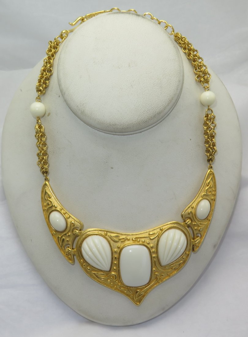 Yves St Laurent Costume Gold Tone Bib Choker Necklace (1 of 4)