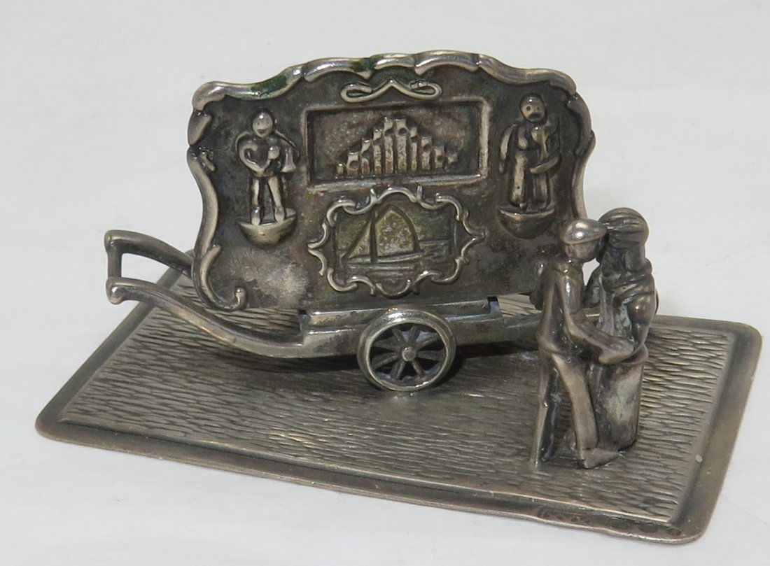 Dutch Silver Miniature Toy Old Circus Cart Wagon Dancin: Silver toy with Dutch silver marks. It measures 2 1/8" wide. The last photo shows the others we have from the same collection, all listed separately.