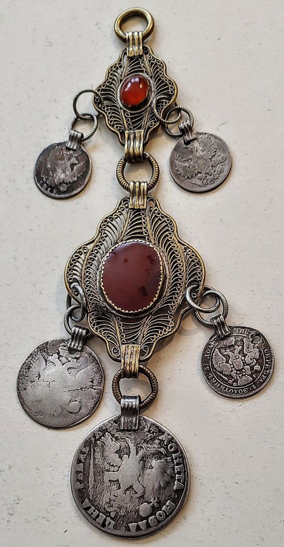 RARE 19th C. Kazan Tatar Chulpa w/ Russian Silver Coins incl 1720 Peter I Ruble (1 of 4)