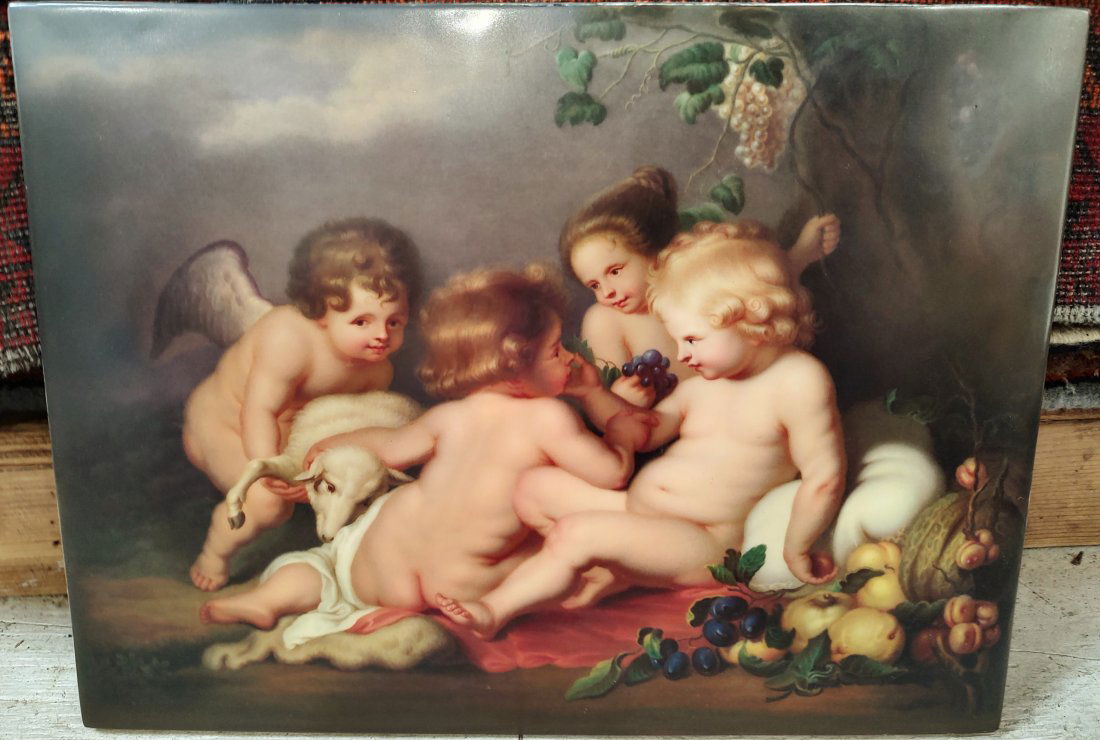 19th Century KPM Porcelain Plaque Christ Child w/ John the Baptist Painting after Peter Paul Rubens (1 of 9)