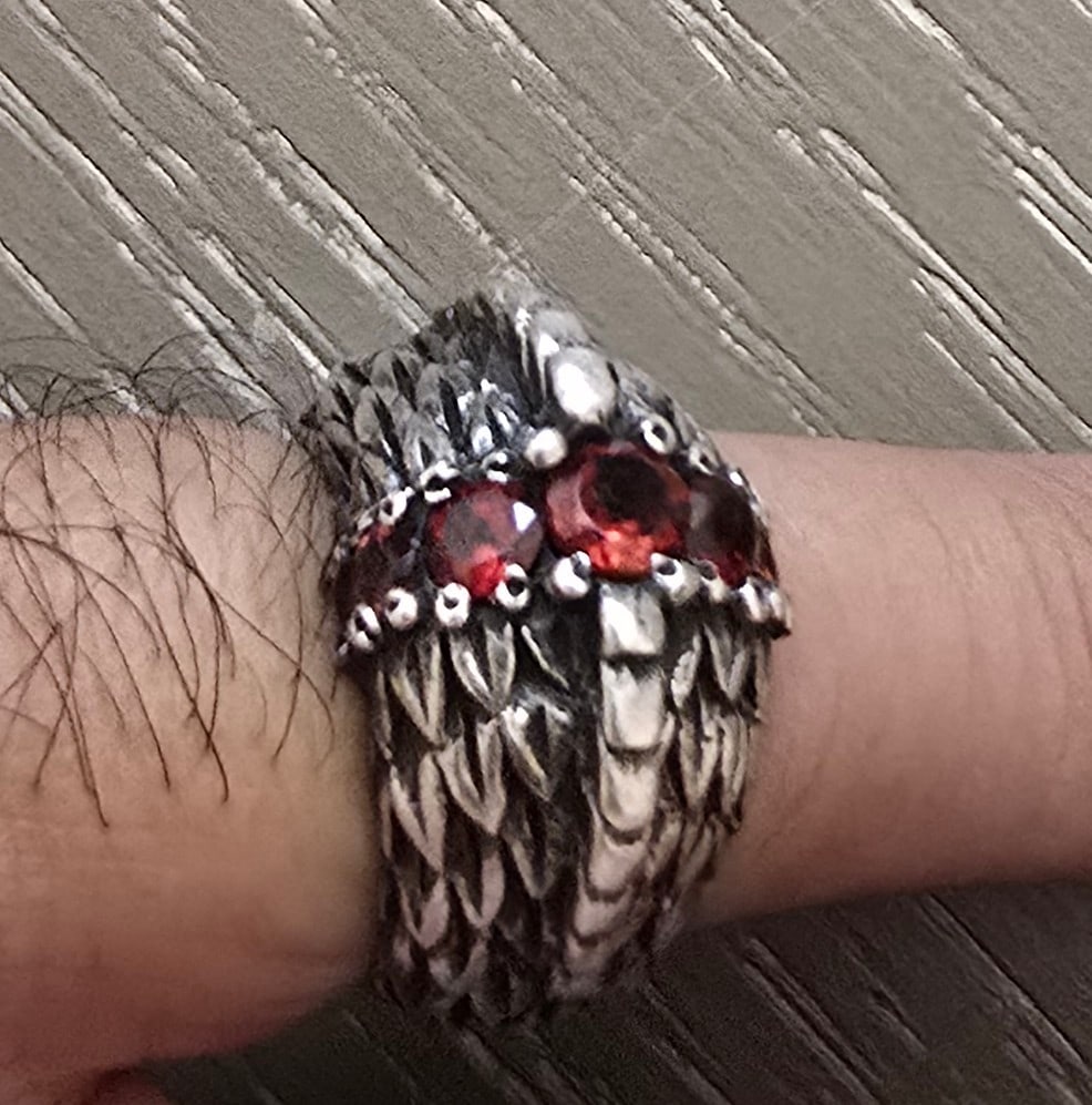 Ugo Cacciatori Silver Garnet Biker Ring - 2