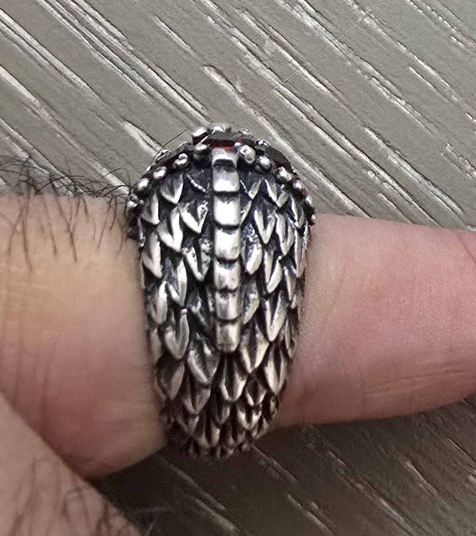 Ugo Cacciatori Silver Garnet Biker Ring - 3