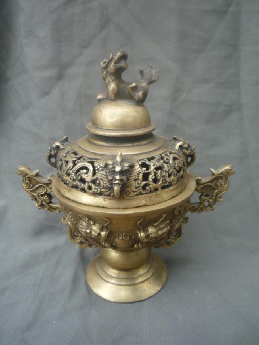 A GILT BRONZE DRAGON CENSER MING DYNASTY.: HEIGHT 24/CM WIDTH 8.5/CM