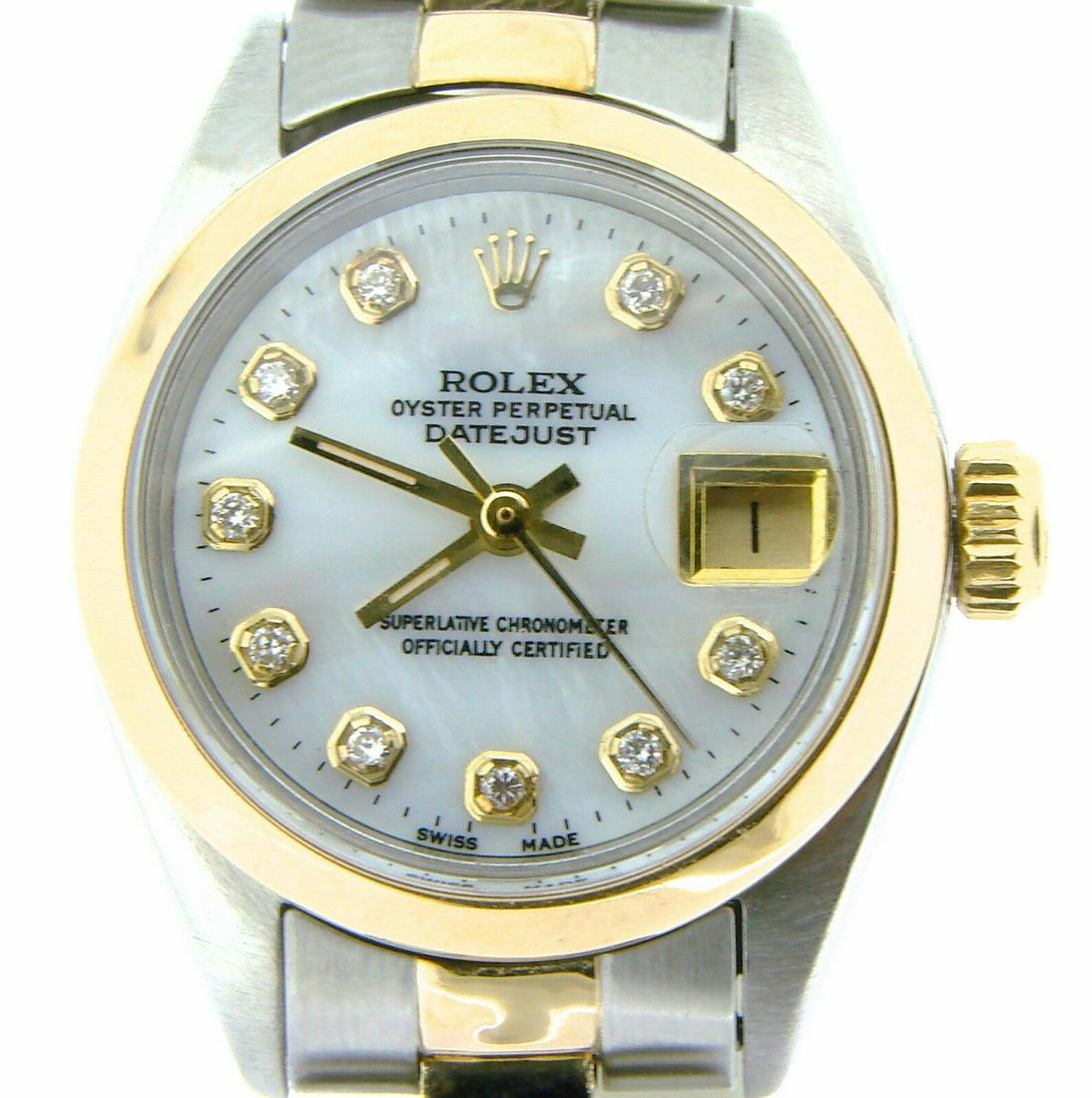 A ROLEX 14KT GOLD AND STEEL & DIAMONDS WOMEN WATCH.: [Brand] Rolex [Model Name] Datejust [Model No] 6917 [Gender] Ladies [Case Diameter] 26mm [Box] No [Papers] No (Watch Features) [Movement] Rolex officially certified chronometer self-winding automatic