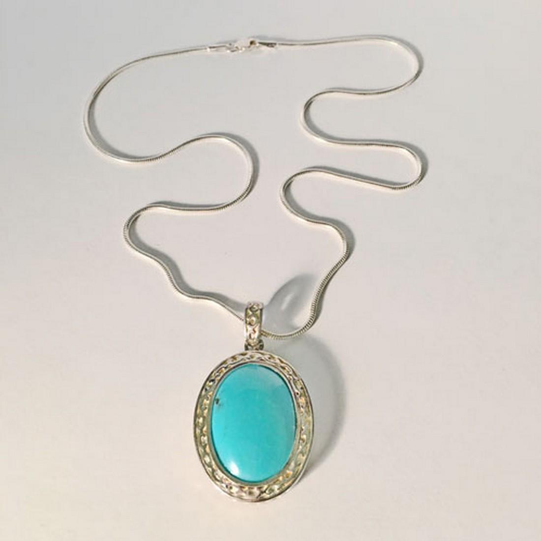 High Quality! Turquoise Necklace in Sterling Silver