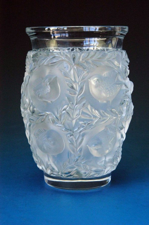 Lalique France glass vase with birds