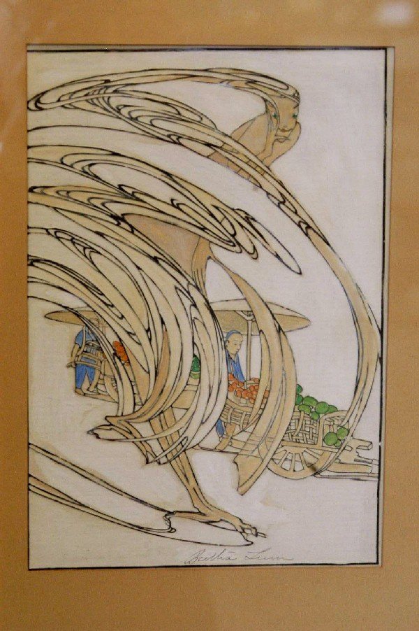 Bertha Lum Framed and Signed Woodblock Print.